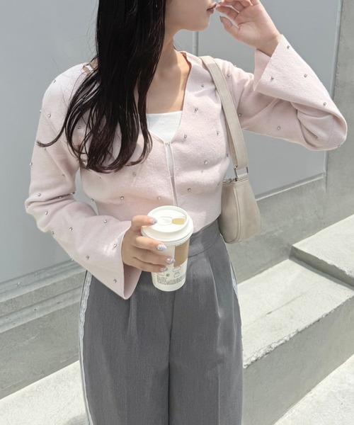 one after another NICE CLAUP(ワンアフターアナザーナイスクラップ)の「サイドレースワイドスラックス(スラックス・レディース・杢グレー/アイボリー/ピンク・SMALL/MEDIUM)」の7枚目の写真