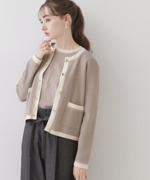 ◆【高級感のあるベーシックカーデ】配色スカラニットジャケット
