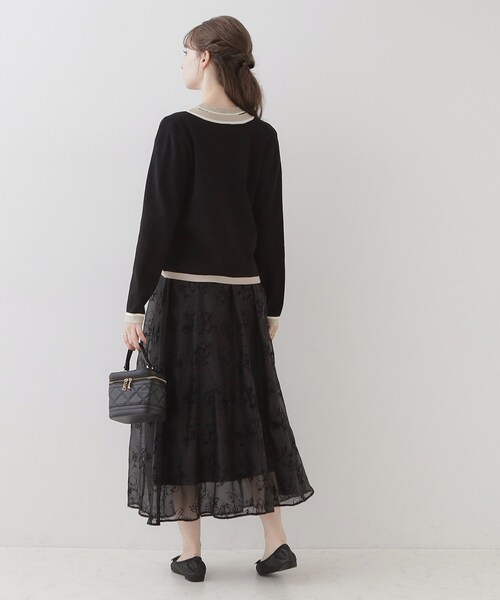 couture brooch(クチュールブローチ)の「◆【高級感のあるベーシックカーデ】配色スカラニットジャケット(カーディガン/ボレロ・レディース・アイボリー/ブラウン系その他/ブラック・40/38/42/36)」の18枚目の写真