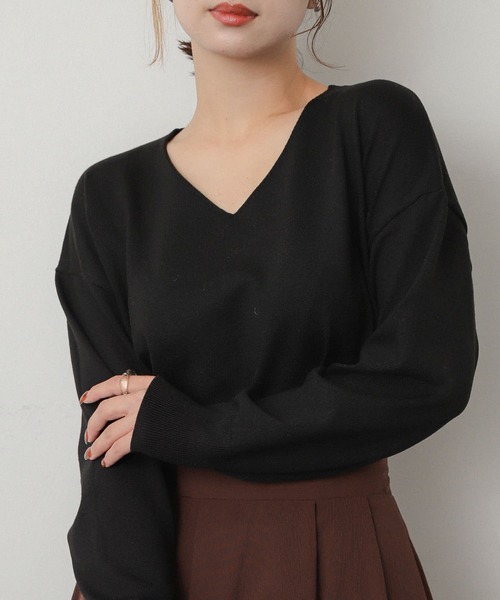 SENSE OF PLACE by URBAN RESEARCH(センスオブプレイスバイアーバンリサーチ)の「コットンタッチVネックセーター(ニット/セーター・レディース・ブラック/アイボリー/ライトブルー/オレンジ・ONE)」の3枚目の写真