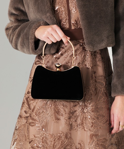 セール】【LEJA】クリスタルモチーフベロアゴールド2wayハンドバッグ