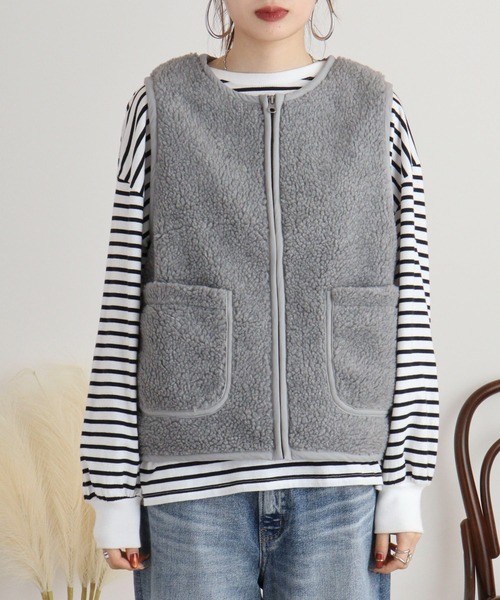 FUNALIVE（ファンアライブ）の「Boa fleece vest / ボアフリースベスト（ベスト・レディース・キャメル/グレー/アイボリー・FREE）」の16枚目の写真