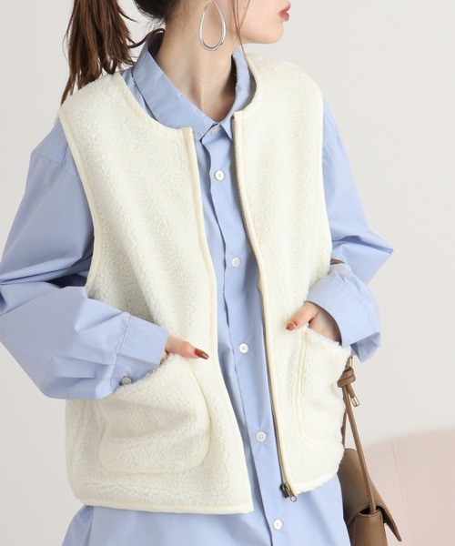 FUNALIVE（ファンアライブ）の「Boa fleece vest / ボアフリースベスト（ベスト・レディース・キャメル/グレー/アイボリー・FREE）」の5枚目の写真