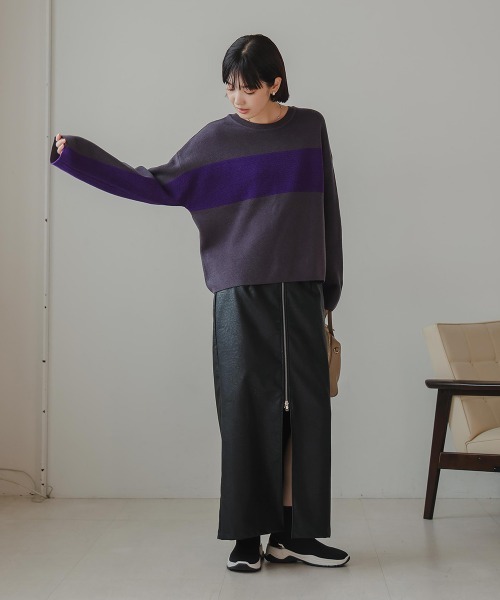 Bou Jeloud（ブージュルード）の「2WAYバイカラーニット（ニット/セーター・レディース・A/チャコールグレー・FREE）」の8枚目の写真