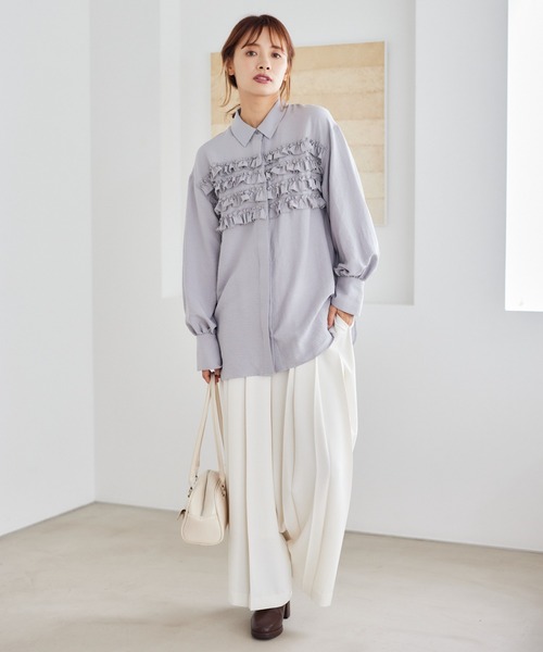 mysty woman（ミスティウーマン）の「プリーツハイウエストパンツ 246351（その他パンツ・レディース・ブラック/アイボリー/グレー・FREE）」の5枚目の写真