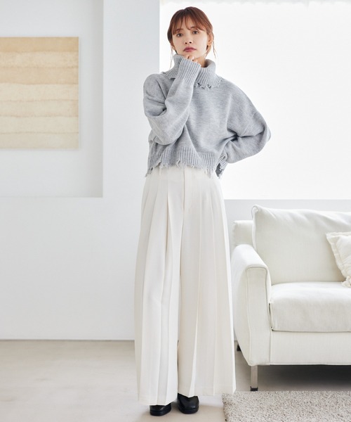 mysty woman（ミスティウーマン）の「プリーツハイウエストパンツ 246351（その他パンツ・レディース・ブラック/アイボリー/グレー・FREE）」の6枚目の写真