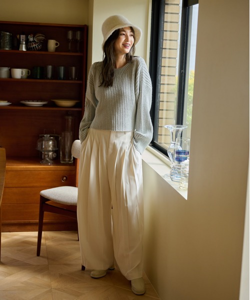 mysty woman（ミスティウーマン）の「プリーツハイウエストパンツ 246351（その他パンツ・レディース・ブラック/アイボリー/グレー・FREE）」の21枚目の写真