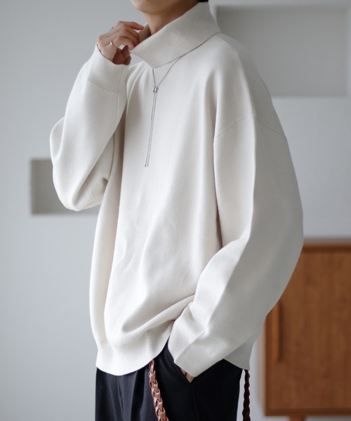 epnok（エプノック）の「タートルネックルーズリブニット（ニット/セーター・メンズ・オフホワイト/チャコールグレー/ブラック/レッド/ダークグレー/グレイッシュベージュ/ダークブラウン・MEDIUM/SMALL/LARGE）」の8枚目の写真