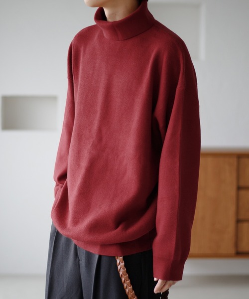 epnok（エプノック）の「タートルネックルーズリブニット（ニット/セーター・メンズ・オフホワイト/チャコールグレー/ブラック/レッド/ダークグレー/グレイッシュベージュ/ダークブラウン・MEDIUM/SMALL/LARGE）」の18枚目の写真