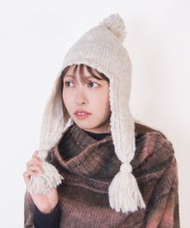 polcadot　ニット帽　ブラック ボリュームたっぷりボンボンニット ニット帽 太編み[品番