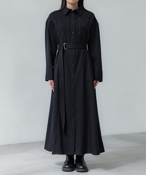 PUBLIC TOKYO（パブリックトウキョウ）の「【 洗濯機洗い可能】カラーステッチシャツワンピース（ワンピース・レディース・ネイビー/ブラウン・1/2）」の15枚目の写真