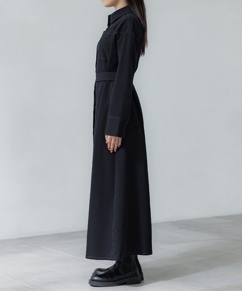 PUBLIC TOKYO（パブリックトウキョウ）の「【 洗濯機洗い可能】カラーステッチシャツワンピース（ワンピース・レディース・ネイビー/ブラウン・1/2）」の14枚目の写真