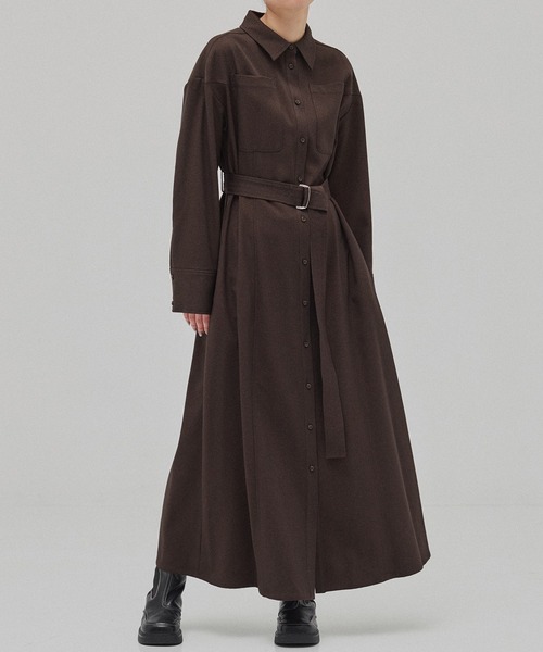 PUBLIC TOKYO（パブリックトウキョウ）の「【 洗濯機洗い可能】カラーステッチシャツワンピース（ワンピース・レディース・ネイビー/ブラウン・1/2）」の8枚目の写真