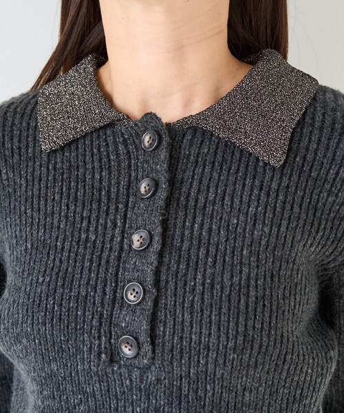 セール】限定展開 ラメ ポロ 襟 リブ編み ニット プルオーバー（ニット