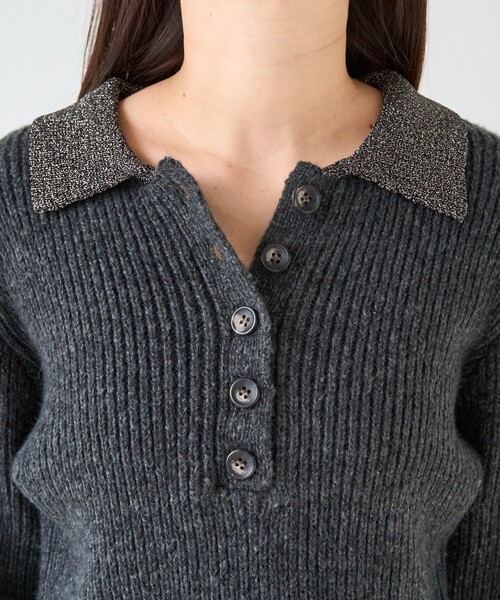 セール】限定展開 ラメ ポロ 襟 リブ編み ニット プルオーバー（ニット