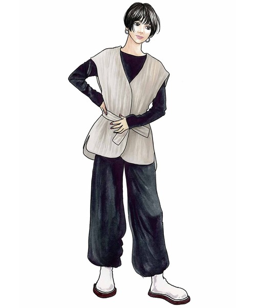 ベスト ジレ ＩＥＤＩＴ　きくちあつこさんコラボ　キルティングベスト「ライトベージュ」 レディース IEDIT ベスト ジレ IEDIT きくちあつこさんコラボ