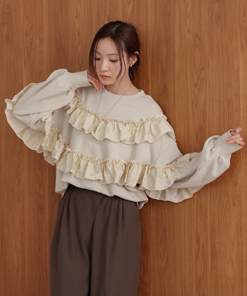 Bab(バブ)の「フリル使い裏毛トップス(Tシャツ/カットソー・レディース・アイボリー/チャコールグレー/ベージュ・FREE)」の14枚目の写真