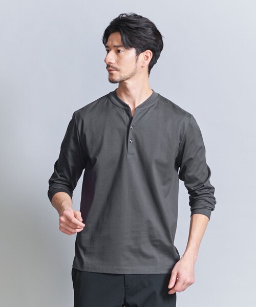WEB限定 WARDROBE SMART】クリア ガスコットン ヘンリーネック