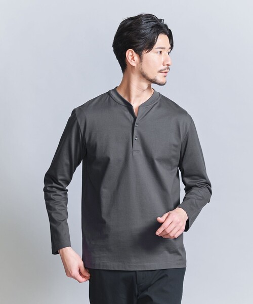BEAUTY&YOUTH UNITED ARROWS（ビューティーアンドユースユナイテッドアローズ）の「【WEB限定 WARDROBE SMART】クリア ガスコットン ヘンリーネック カットソー【抗菌・防臭】（Tシャツ/カットソー・メンズ・ダークグレー/ホワイト/ブラック・S/M/L/XL）」の14枚目の写真