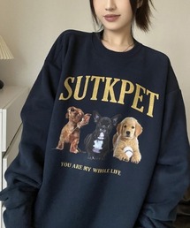 dogプリント裏起毛トレーナー