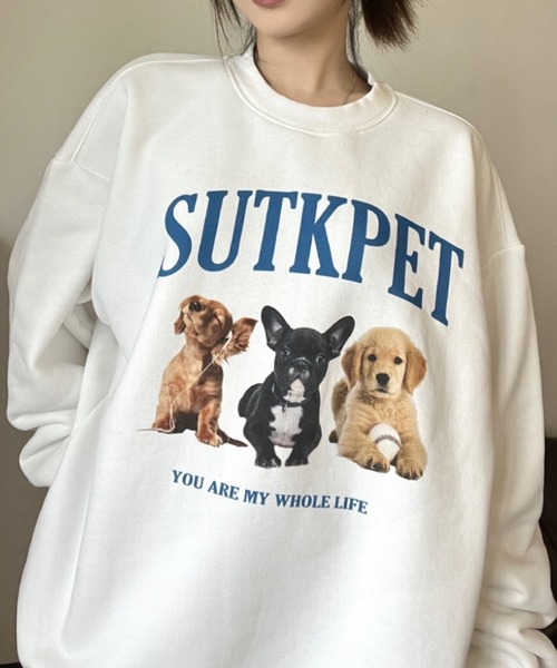SHEENA（シーナ）の「dogプリント裏起毛トレーナー（スウェット・レディース・ネイビー/ホワイト/ライトグレー・M）」の4枚目の写真