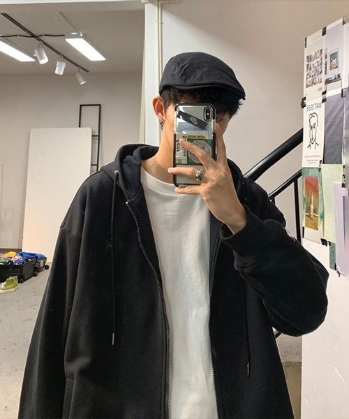 NOWLE（ノウル）の「【NOWLE】裏起毛 スウェット ジップ パーカー（パーカー・メンズ・ブラック/グレー・MEDIUM/X-LARGE/LARGE）」の2枚目の写真