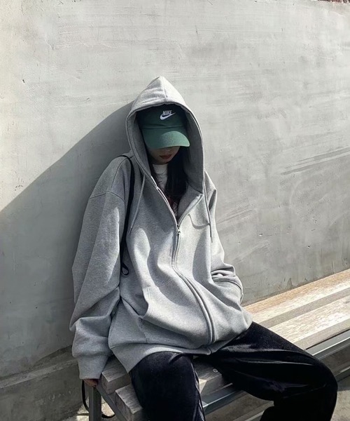 NOWLE（ノウル）の「【NOWLE】裏起毛 スウェット ジップ パーカー（パーカー・メンズ・ブラック/グレー・MEDIUM/X-LARGE/LARGE）」の4枚目の写真