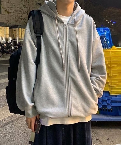 NOWLE（ノウル）の「【NOWLE】裏起毛 スウェット ジップ パーカー（パーカー・メンズ・ブラック/グレー・MEDIUM/X-LARGE/LARGE）」の9枚目の写真