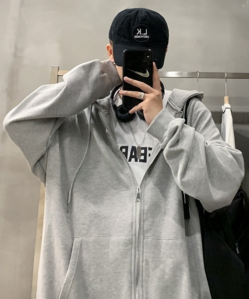 NOWLE（ノウル）の「【NOWLE】裏起毛 スウェット ジップ パーカー（パーカー・メンズ・ブラック/グレー・MEDIUM/X-LARGE/LARGE）」の8枚目の写真