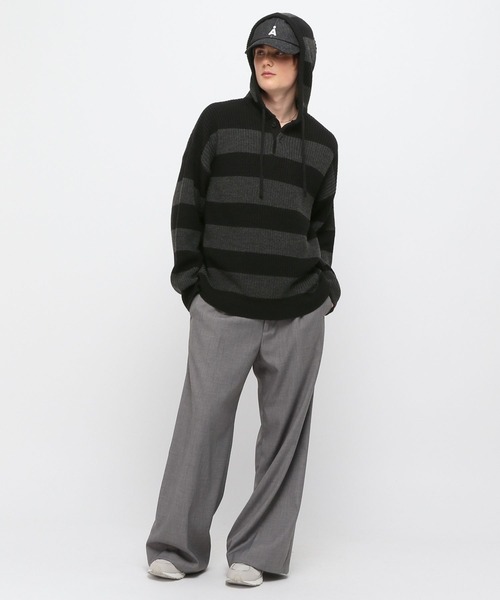 LAND MUSEUM(ランドミュージアム)の「LAND MUSEUM/ボーダーニットフーディー(ニット/セーター・メンズ・グレー/グリーン・FREE)」の19枚目の写真