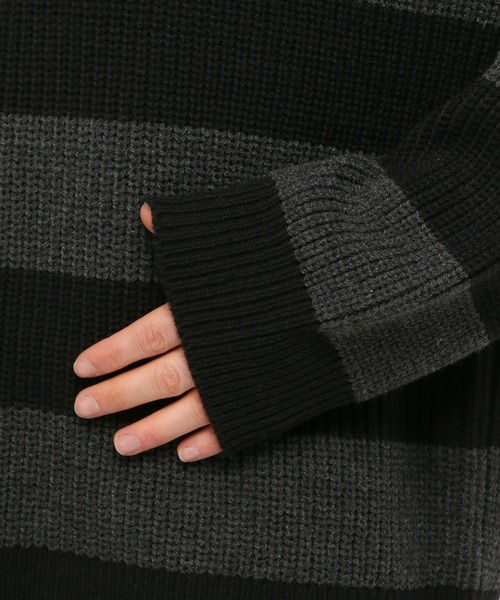 LAND MUSEUM(ランドミュージアム)の「LAND MUSEUM/ボーダーニットフーディー(ニット/セーター・メンズ・グレー/グリーン・FREE)」の9枚目の写真