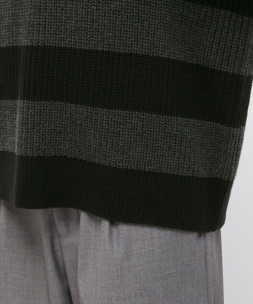 LAND MUSEUM(ランドミュージアム)の「LAND MUSEUM/ボーダーニットフーディー(ニット/セーター・メンズ・グレー/グリーン・FREE)」の10枚目の写真