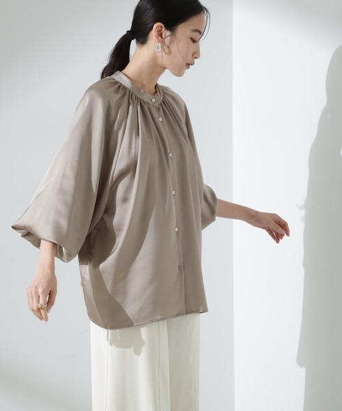 beige ブラウス ベーセーストック B.C STOCK 手洗い可 / 2WAYギャザーブラウス