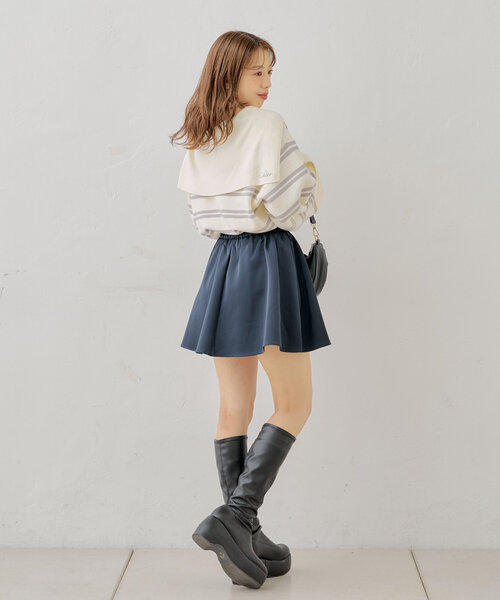 MW ボリュームフレアサテンスカート ネイビー 36 VOLUME FLARE SKIRT – MW