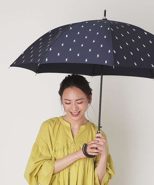 POLO RALPH LAUREN(ポロ ラルフ ローレン)の「【WEB限定】ジャンプ長傘 雨傘 "POLO プリント” ポロ(長傘・レディース・ベージュ/ネイビー・FREE)」の2枚目の写真