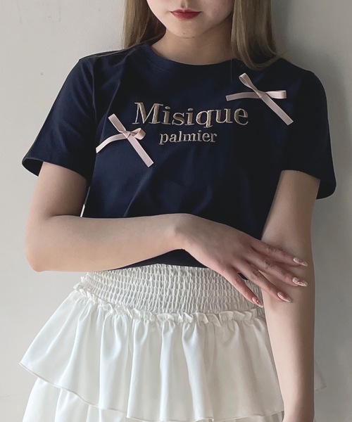 one way（ワンウェイ）の「ラメロゴ刺繍リボンTシャツ（Tシャツ/カットソー・レディース・ホワイト×ピンク/ホワイト×ブラック/ピンク/ネイビー・FREE）」の17枚目の写真