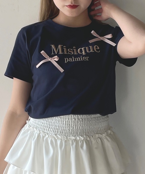 one way（ワンウェイ）の「ラメロゴ刺繍リボンTシャツ（Tシャツ/カットソー・レディース・ホワイト×ピンク/ホワイト×ブラック/ピンク/ネイビー・FREE）」の18枚目の写真