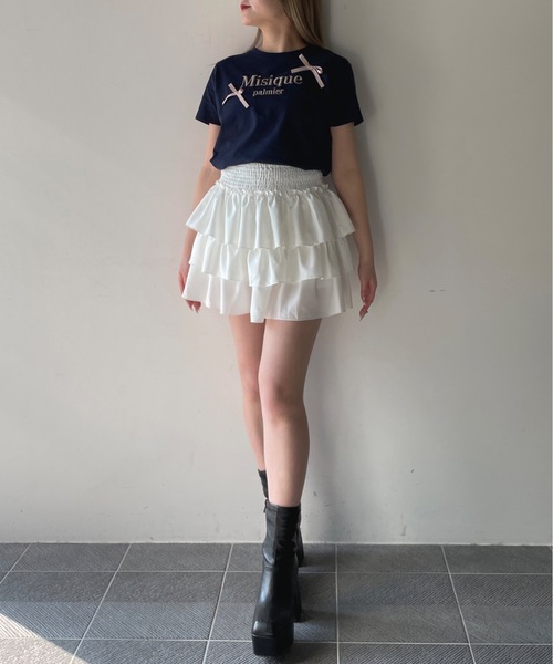 one way（ワンウェイ）の「ラメロゴ刺繍リボンTシャツ（Tシャツ/カットソー・レディース・ホワイト×ピンク/ホワイト×ブラック/ピンク/ネイビー・FREE）」の20枚目の写真