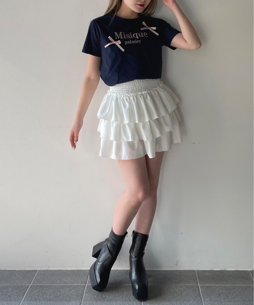 one way（ワンウェイ）の「ラメロゴ刺繍リボンTシャツ（Tシャツ/カットソー・レディース・ホワイト×ピンク/ホワイト×ブラック/ピンク/ネイビー・FREE）」の21枚目の写真