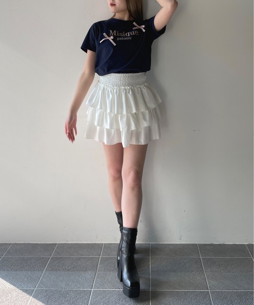 one way（ワンウェイ）の「ラメロゴ刺繍リボンTシャツ（Tシャツ/カットソー・レディース・ホワイト×ピンク/ホワイト×ブラック/ピンク/ネイビー・FREE）」の22枚目の写真