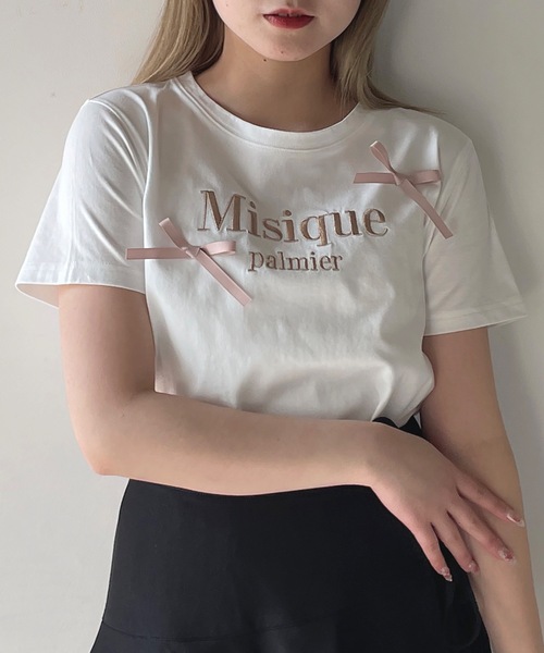 one way（ワンウェイ）の「ラメロゴ刺繍リボンTシャツ（Tシャツ/カットソー・レディース・ホワイト×ピンク/ホワイト×ブラック/ピンク/ネイビー・FREE）」の11枚目の写真