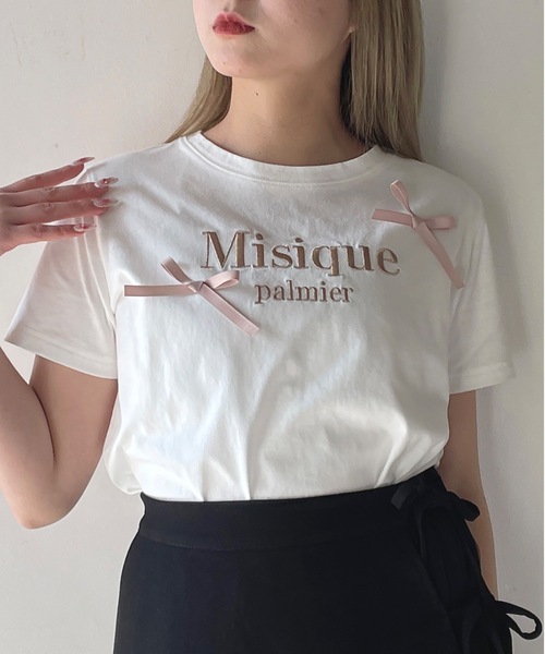 one way（ワンウェイ）の「ラメロゴ刺繍リボンTシャツ（Tシャツ/カットソー・レディース・ホワイト×ピンク/ホワイト×ブラック/ピンク/ネイビー・FREE）」の13枚目の写真