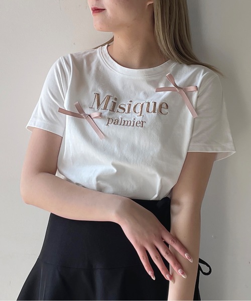 one way（ワンウェイ）の「ラメロゴ刺繍リボンTシャツ（Tシャツ/カットソー・レディース・ホワイト×ピンク/ホワイト×ブラック/ピンク/ネイビー・FREE）」の12枚目の写真