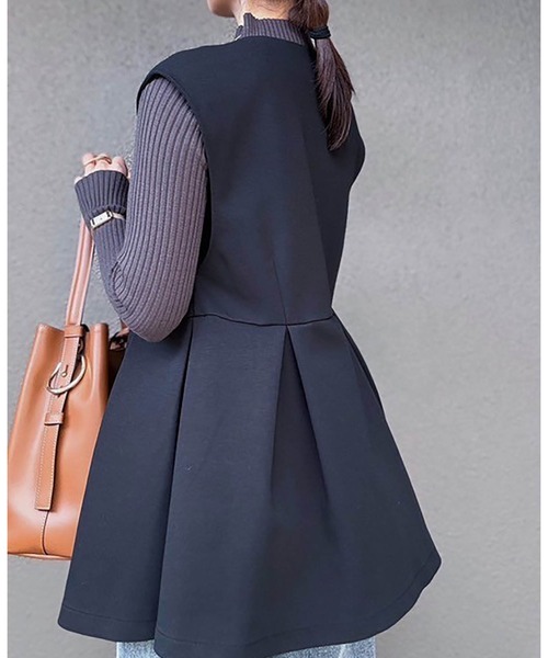 セール】【オケージョンにも◎】ライトダンボールペプラムタックジレ