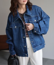 フリルビッグカラーデニムジャケット/Gジャン（デニムジャケット