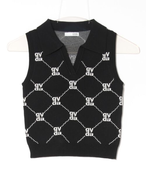 GYDA（ジェイダ）の「Square gyda ノースリPOLO KT TOPS（ニット/セーター・レディース・ブラック/オフホワイト/グリーン・FREE）」の3枚目の写真