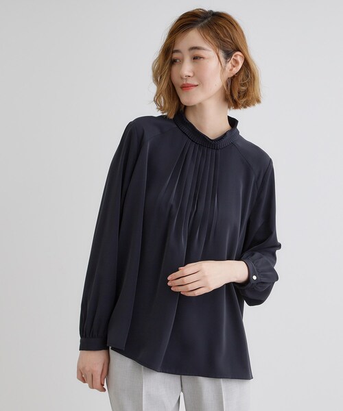 grove（グローブ）の「【マシンウォッシュ／防シワ】プリーツネックブラウス（シャツ/ブラウス・レディース・ネイビー/オフホワイト/サックスブルー・01/02/03/04/05）」の13枚目の写真