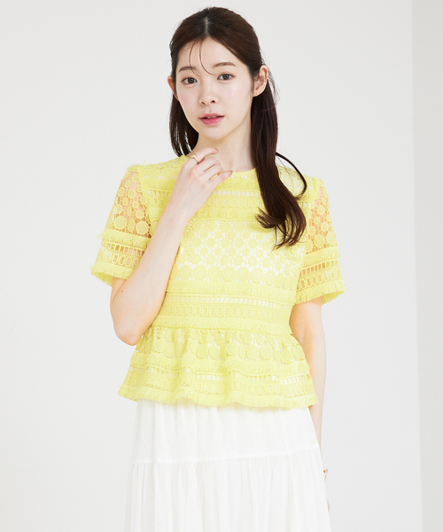 ブラウス シャツ 「セットアップ対応」ケミカルレースペプラムブラウス　半袖　夏服 オケージョン レディース セール】【セットアップ対応】ケミカルレースペプラムブラウス