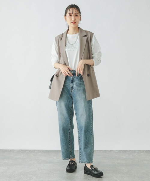 GLOBAL WORK　お手入れらくらくSET UP　ジレ　ワイドパンツ セール】お手入れラクラクセットアップ/ジレ/253490（ベスト
