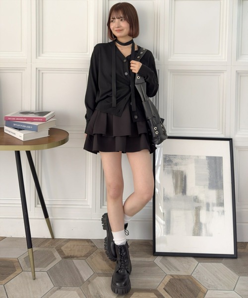 clear（クリア）の「チョーカー付きアシンメトリーニットカーディガン [羽織り カジュアル 大人]（カーディガン/ボレロ・レディース・ブラック/グレー/アイボリー・F）」の8枚目の写真